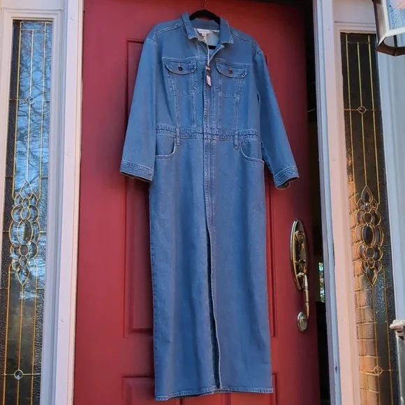 NWT - Blue Long Sleeve Denim Dress/Duster - Picture 1 of 11